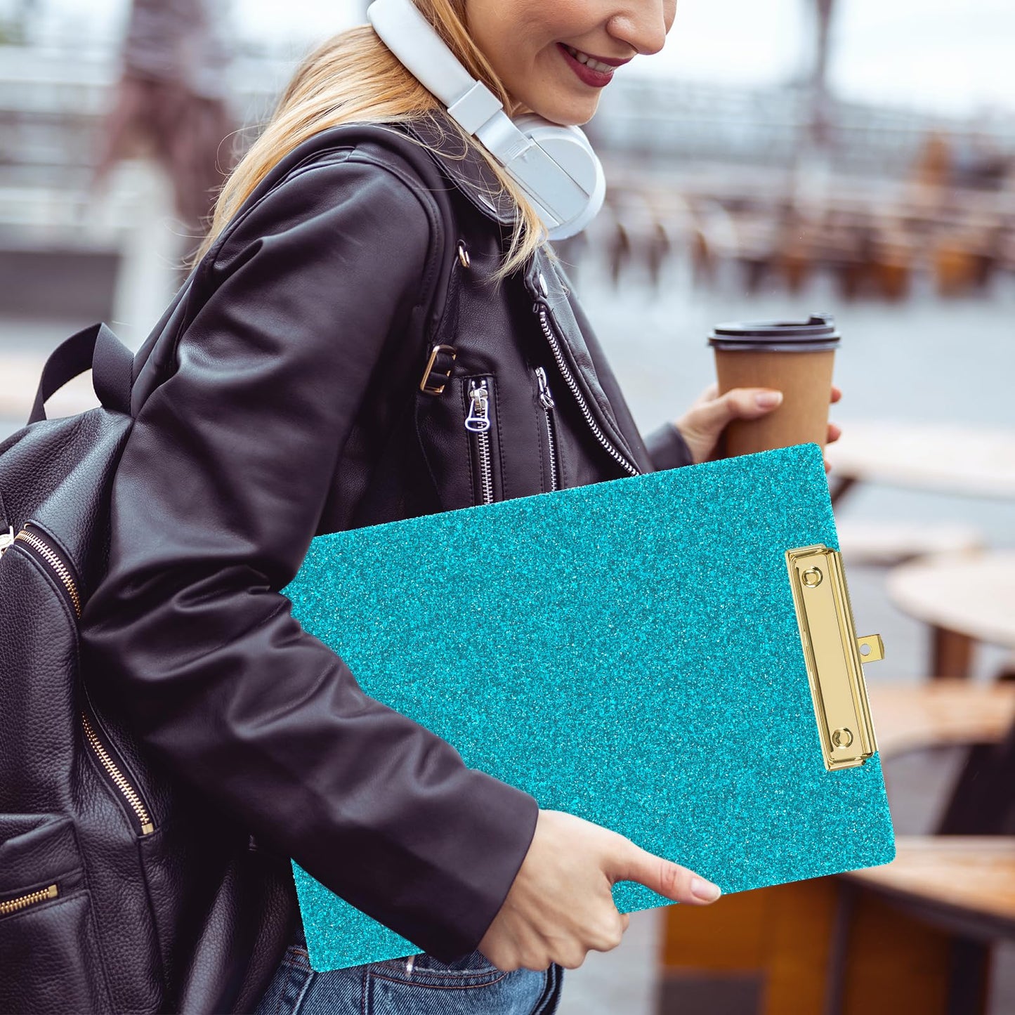 Piasoenc Acrylic Clipboards, Fashion Glitter Clip Board with Low Profile Gold Clip, Designed for Classroom School and Office Use, A4 Letter Size 9 x 12.5 in,Teal