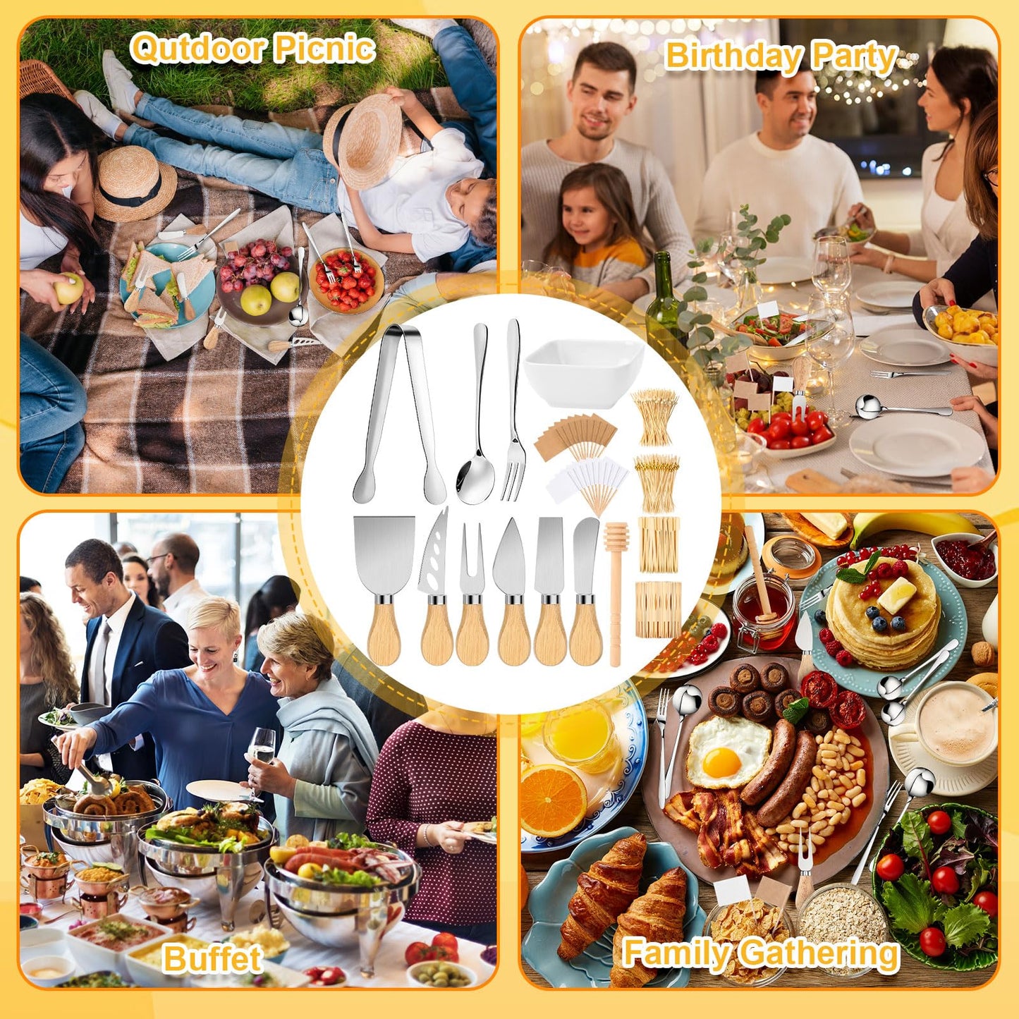 Widecook 270 Pcs Charcuterie Board Accessories Charcuterie Utensils Cheese Spreader Knife Set Butcher Paper Roll Serving Tong Fork Spoon Dipping Bowl Cocktail Pick for Party Christmas Wedding (Silver)