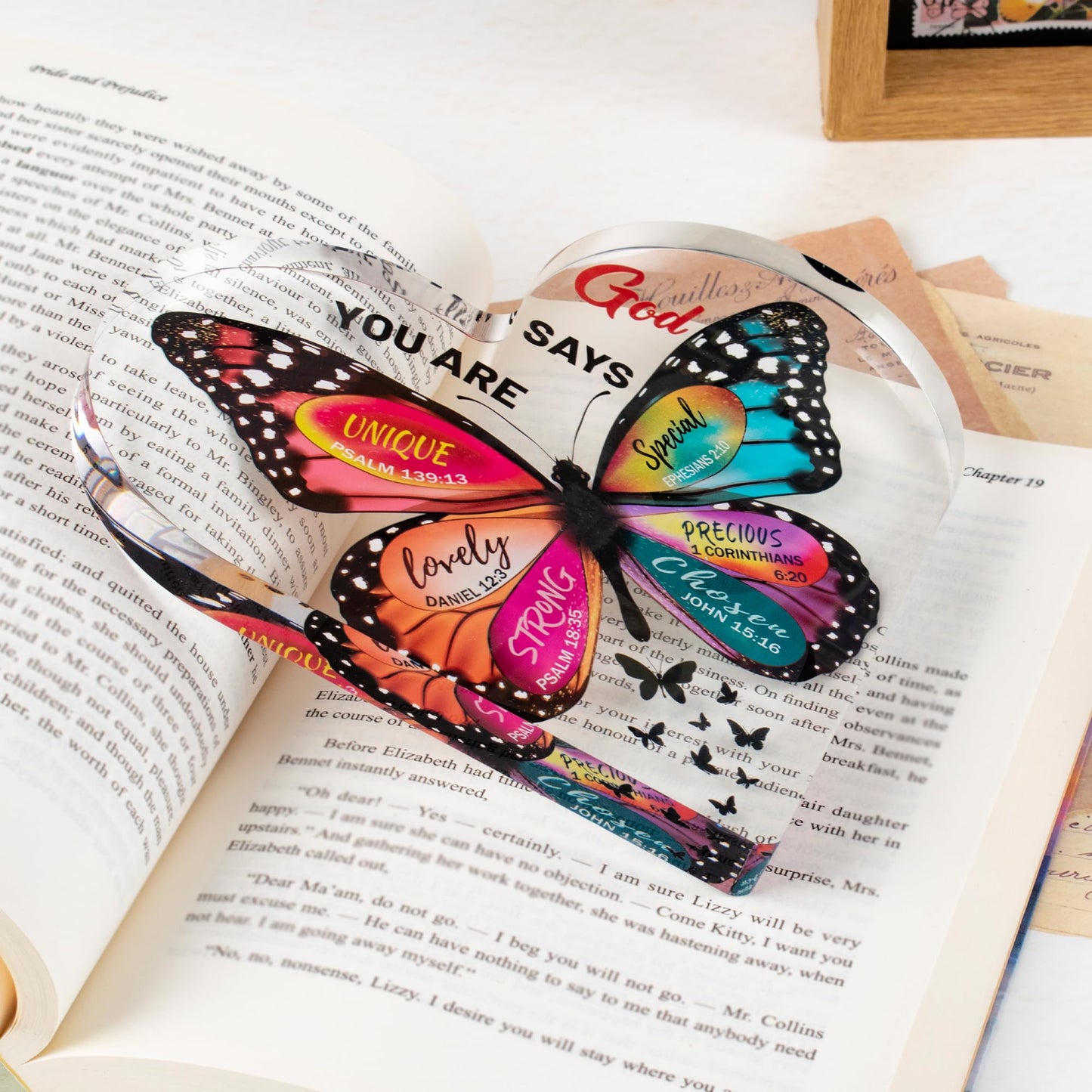 Christian Gifts for Women Birthday, Butterfly Inspirational Gifts for Women Friends, Mom, Sister, Coworker, Catholic Female, Religious Spiritual Gift, Home Office Desk Decor Sign