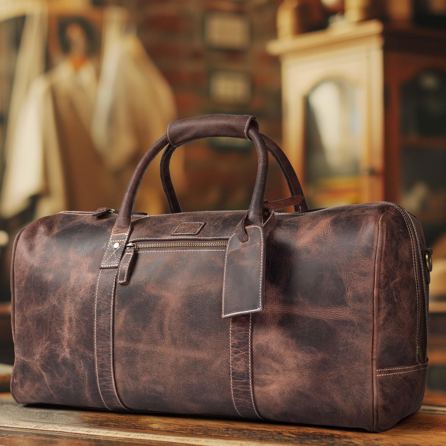 Leather Village Leather Duffel Bags for Men & Women-Stylish Travel Weekender Carry-On Sports Gym Overnight Luggage Bag - 20 Inch - Rustic Brown