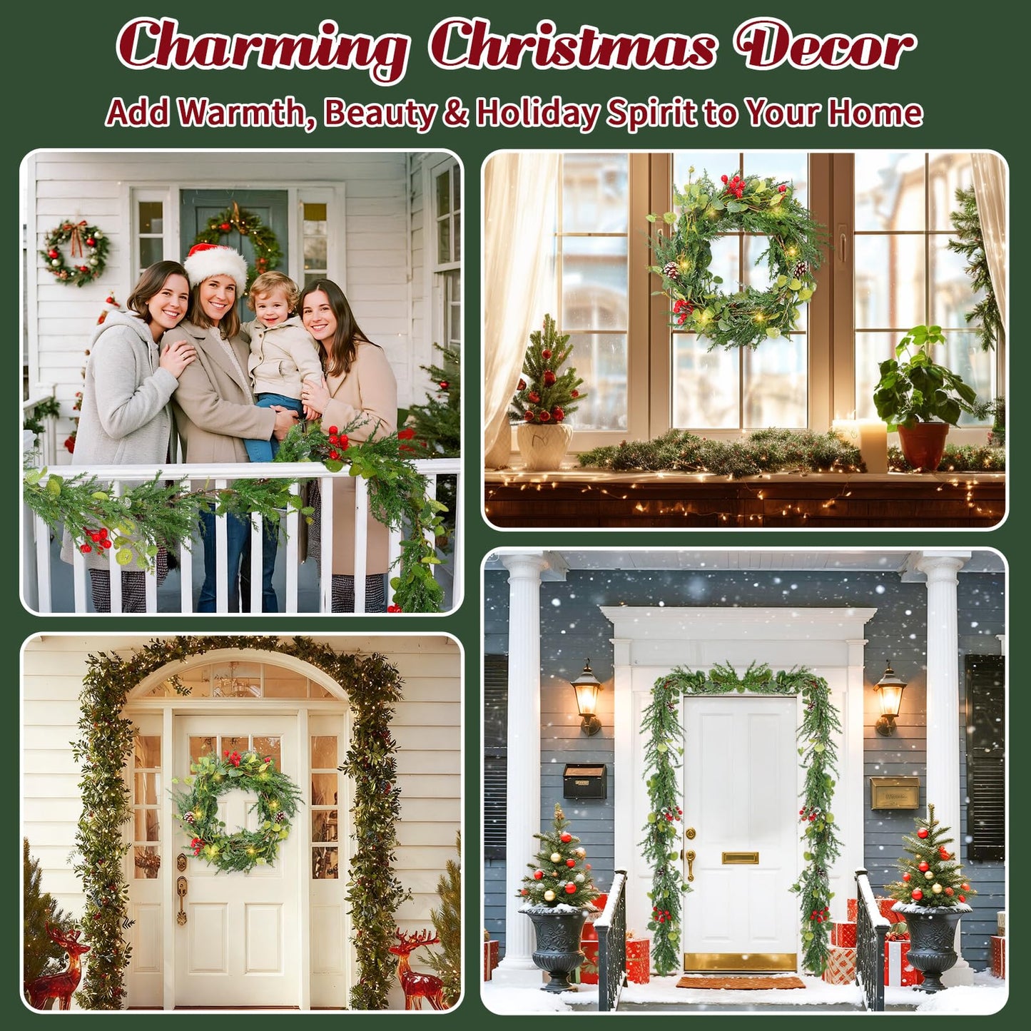 6FT Prelit Christmas Garland with Lights, Realistic Eucalyptus Garland with Artificial Cedar Cypress Leaves Red Berries Pine Cone Greenery Xmas Garland for Mantle Stair Railing Fireplace Decoration
