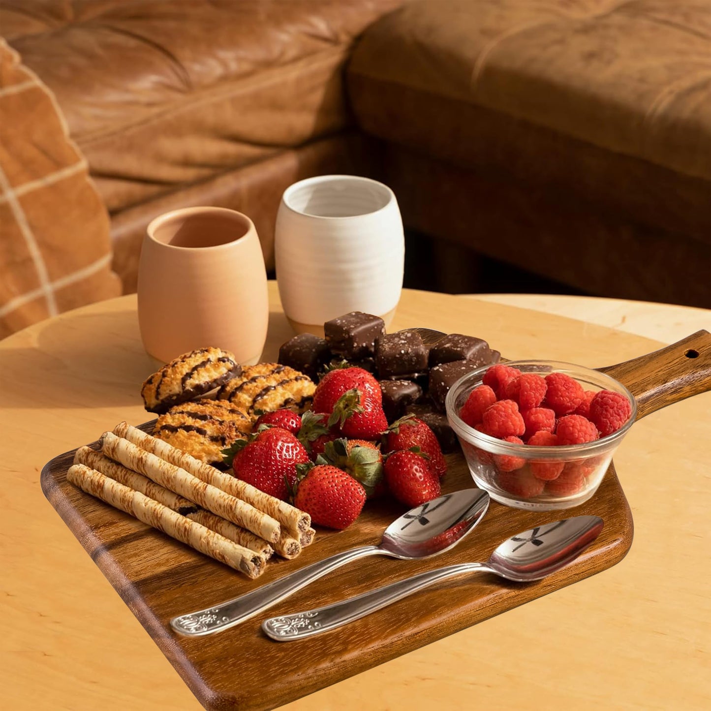 SOFE Walnut Wood Cutting Board with Handle, Rectangle Cheese Serving Board, Wooden Chopping Board Kitchen Charcuterie Board, Decorative Trays for Serving Food Bread Fruit Snack Meat, 15" X 8.7"