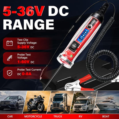 AWBLIN Power Circuit Probe Tester, LCD Digital Automotive Test Light with Voltage Display&Illumination, DC Voltage Tester, Electrical System Tool, Relay Fuse Continuity Current Test.