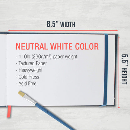U.S. Art Supply 5.5" x 8.5" Watercolor Book (2 Pack, 76 Sheets Each) - 110lb (230 GSM) Linen-Bound Hardcover Artist Paper Pads - Acid-Free Cold-Pressed Watercolor Paper Pad Mixed Media