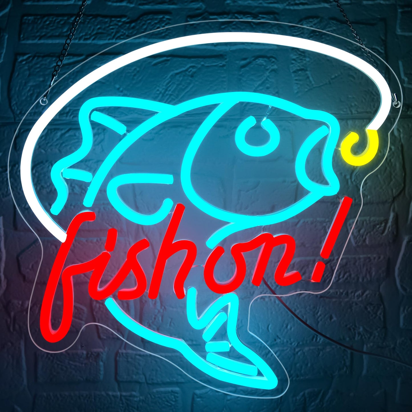 Fishing Neon Sign for Wall Decor Fishing Neon Light for Man Cave Dimmable LED Light Up Sign for Bedroom Living Room Club Party Birthday Gifts Wall Art Size 12.9 * 12.9(WZCP051)