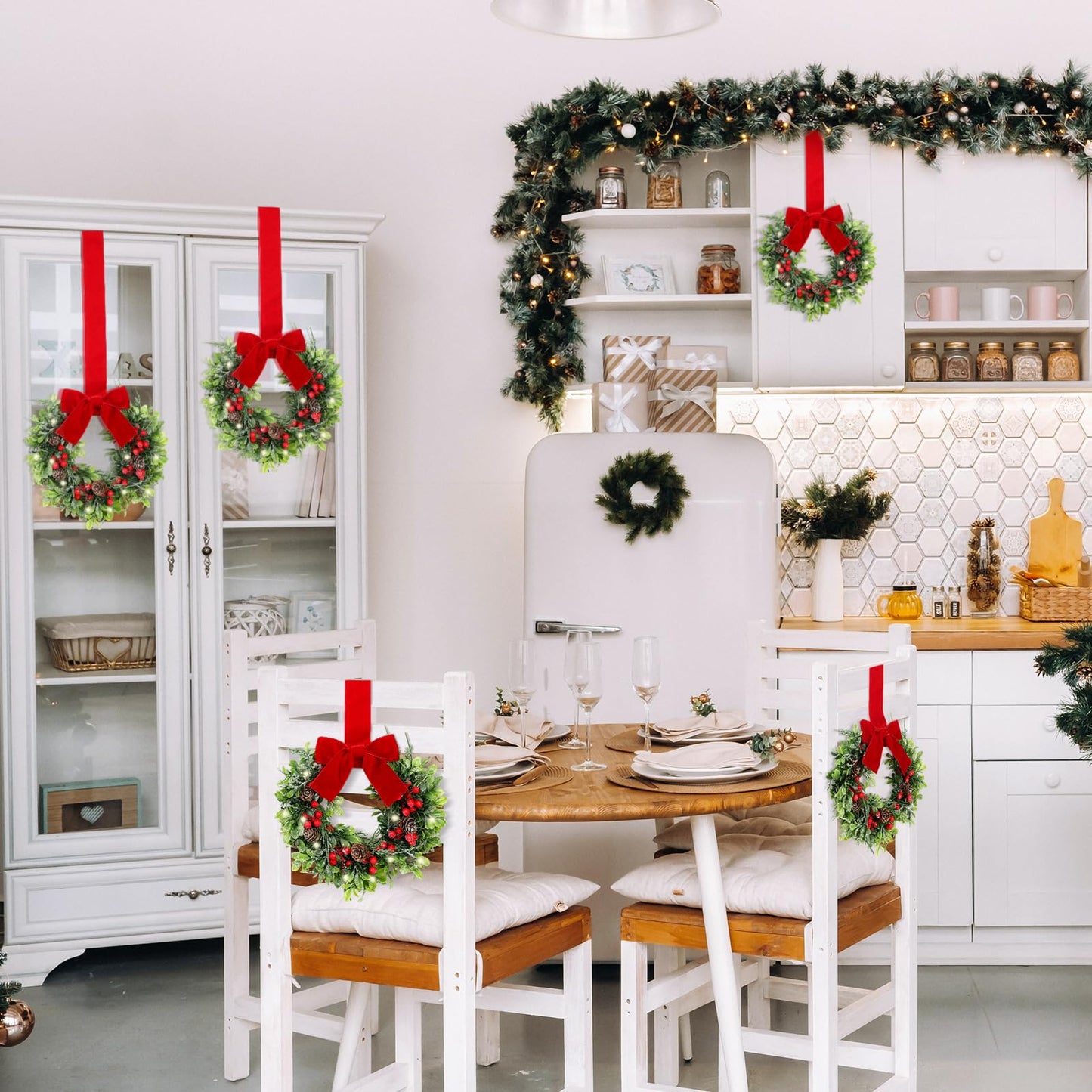Thiccywoov 2 Pcs 9 Mini Christmas Wreath for Front Door Christmas Artificial Red Berries Parasitic Leaf Winter Wreath for Cabinet Wedding Window Home Wall Indoor Decor