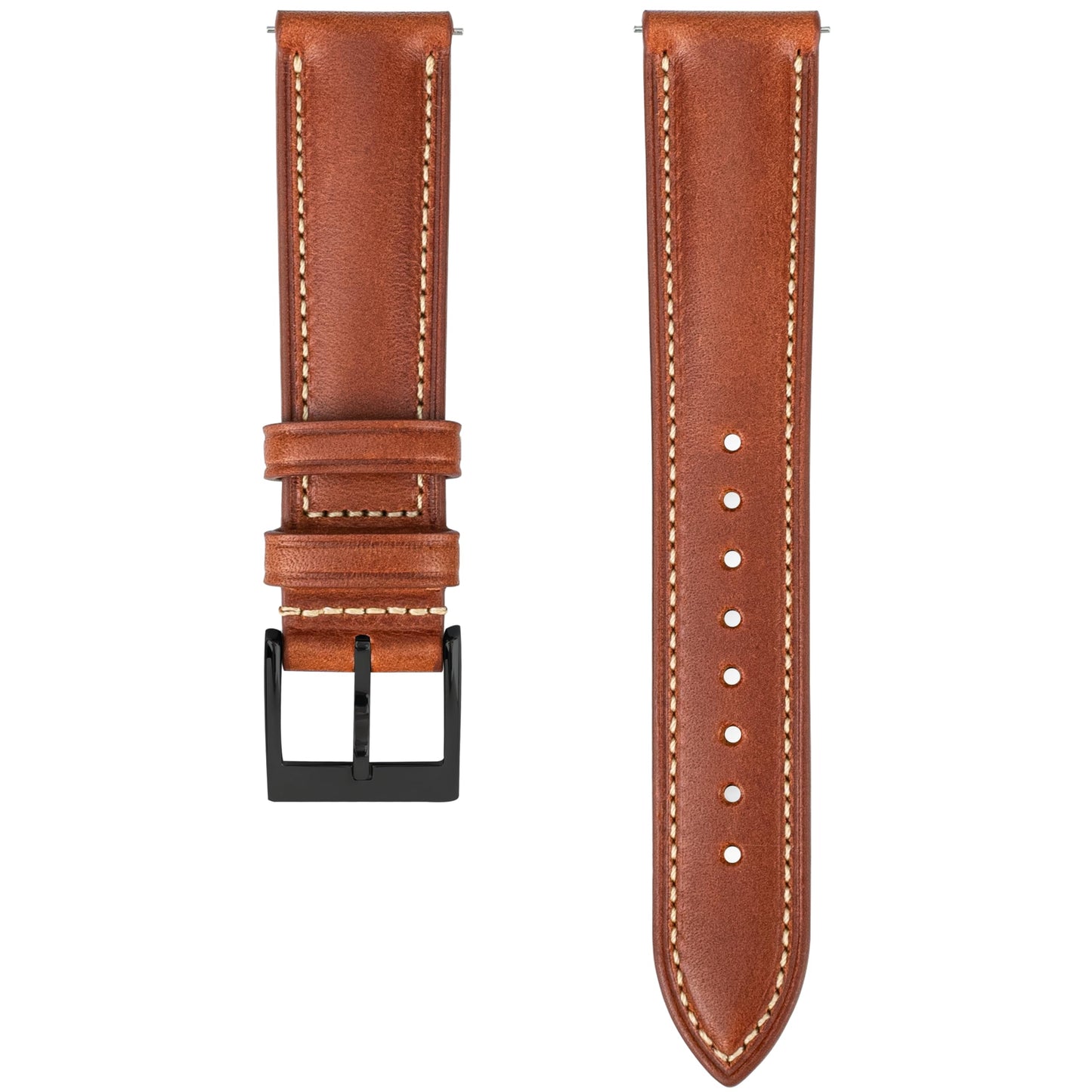 Gomvadr Vintage Genuine Top Grain Leather Watch Strap Quick Release, 18/19/20/21/22/24mm, Silver/Black Buckle, Universal Fit Unisex for Daily Wear (Brown with Black Buckle, 18mm)