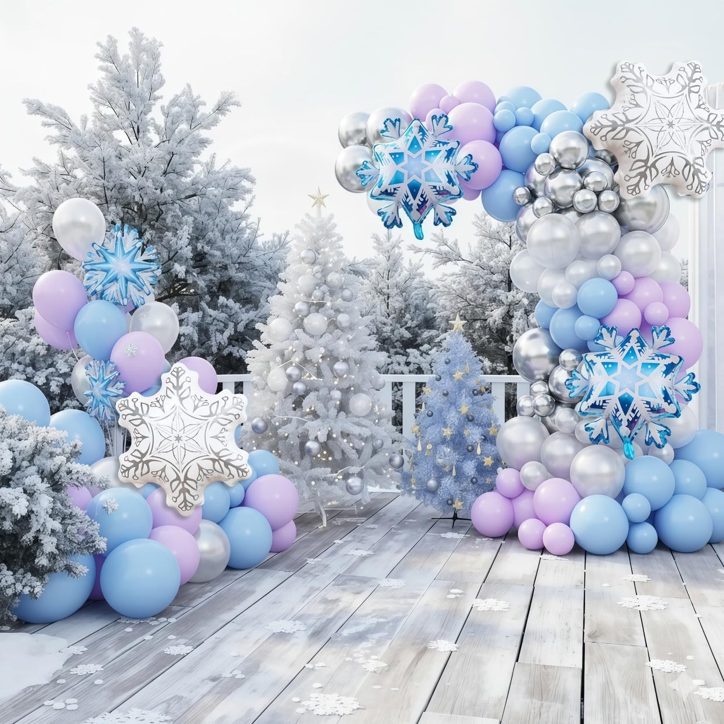 Winter Wonderland Balloon Arch Garland Kit, 141Pcs Pastel Purple Blue White Metallic Silver Winter Onderland Balloon Arch with Snow flake Foil Balloon for Women Birthday Party Christmas Decorations