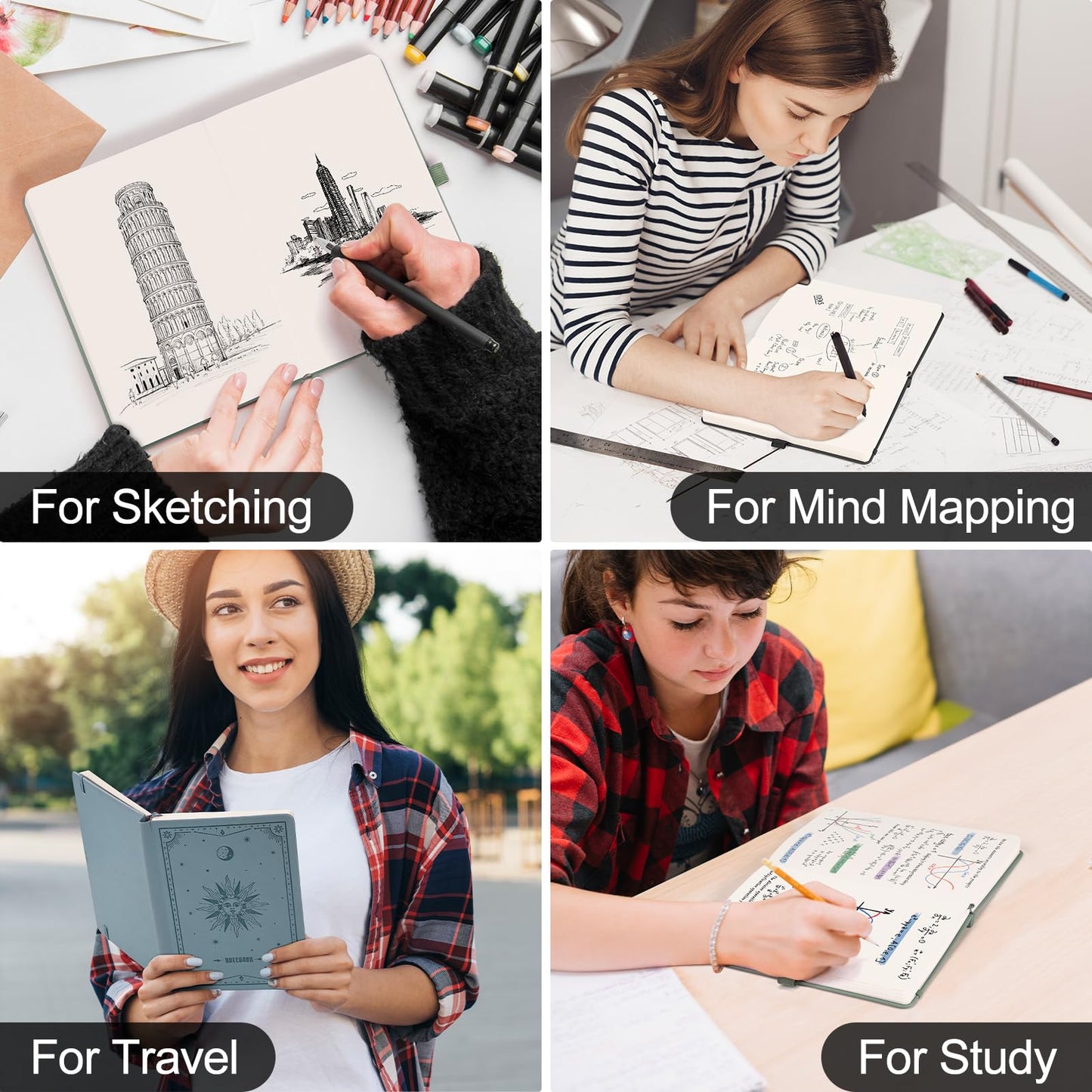 EMSHOI Blank Notebook Journal - 320 Pages, 100gsm Thick Paper, A5 Hardcover Leather, Art Sketchbook for Drawing, Unlined, Plain Sketch Book for Women Men Work Writing, 5.75 x 8.38, Light Purple
