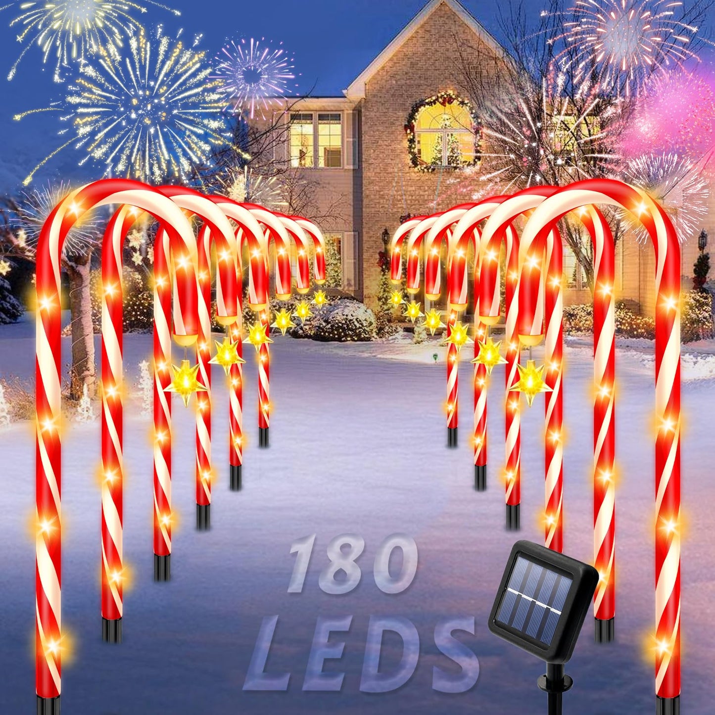 stadeco Solar Christmas Decorations Outdoor, 12 Pack Solar Candy Cane Christmas Lights 8 Lighting Modes 180 Bright LED, Waterproof Outside Xmas DIY Decorations for Pathway Yard Garden