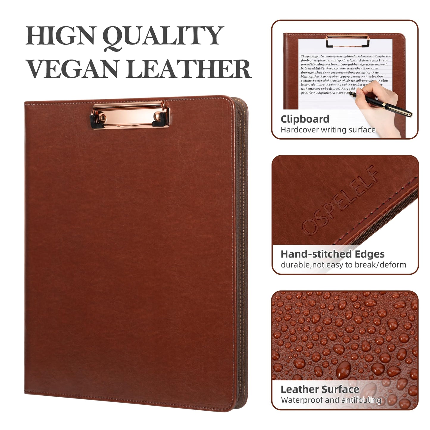 Ospelelf 3 Ring Binder Portfolio Folder with Zipper- Leather Padfolio with Clipboard Storage- Calculator, 12.1” Tablet Sleeve, 5 Dividers with Pocket, Refillable Notepad, Card Slot (Red Brown)