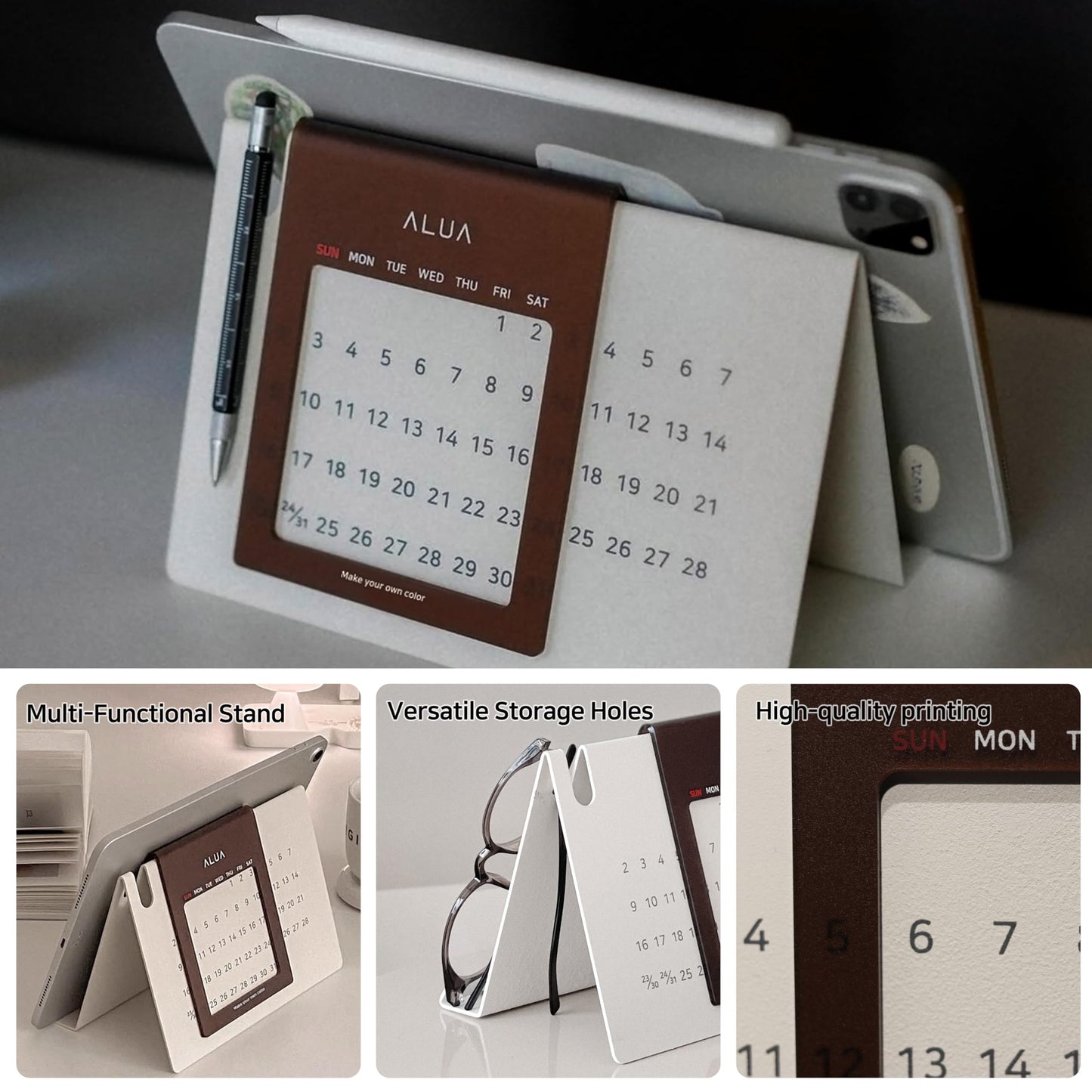 ALUA - Perpetual Calendar Premium Desk Calendar Reusable Yearly Planner Eco-Friendly and Timeless Design (Sand Cream)