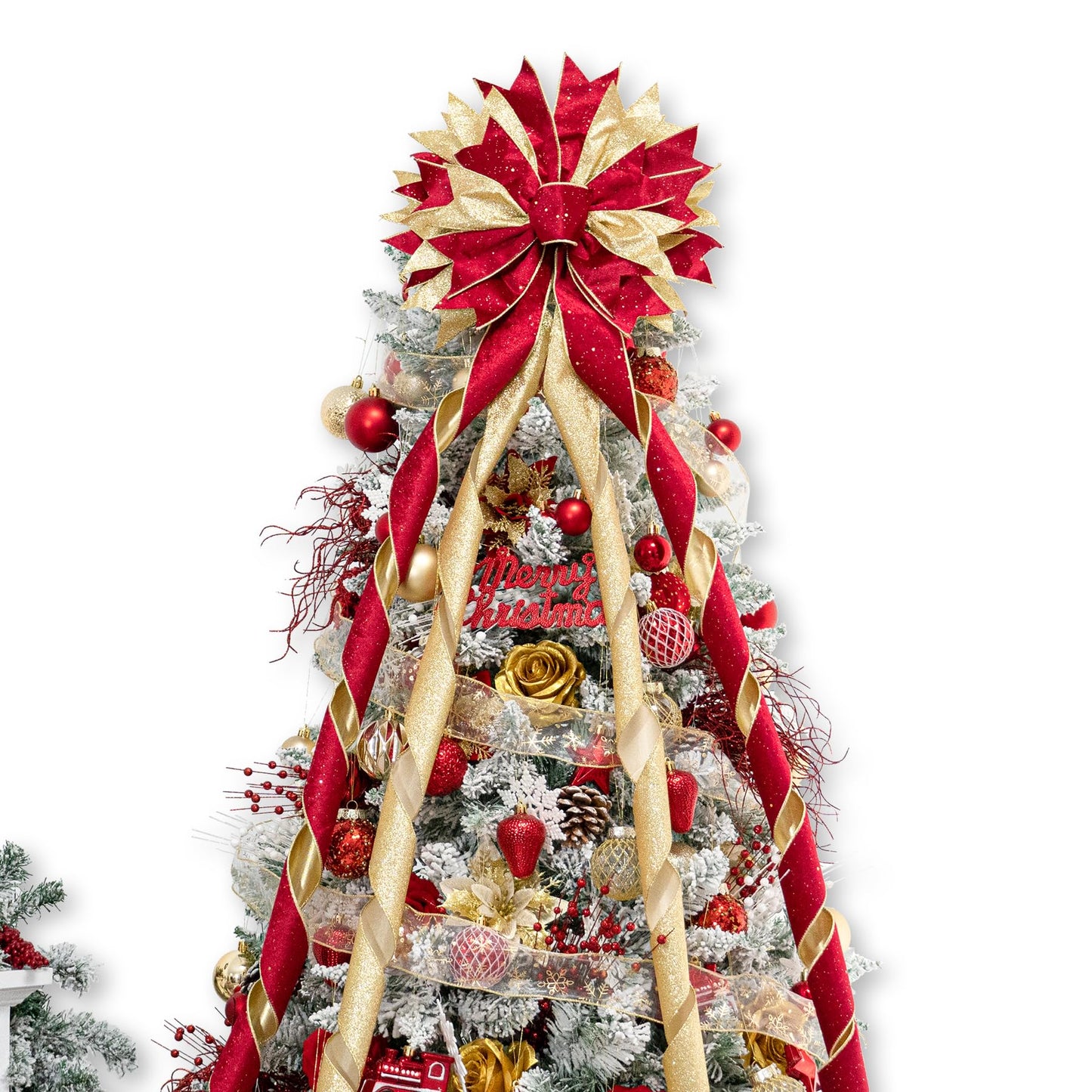 Hismir Christmas Tree Topper Bow, 53x13 Inches Large Christmas Bow with Glitter Streamer, Decorative Ribbon Bows for Xmas Tree Wreath Door Festival Home Decor(Red & Gold)