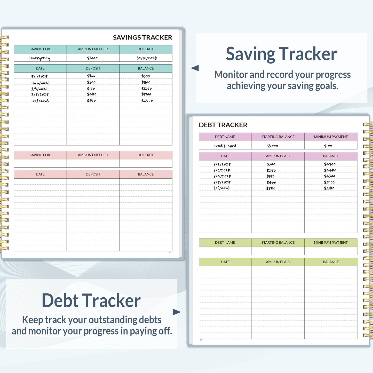 SUNEE Budget Planner - Monthly Budget Book with Expense Tracker Notebook, A4(8.5" x 11") Undated 12 Month Bill Organizer & Finance Planner to Manage Your Money, Account Book with Colorful Tab, Blue