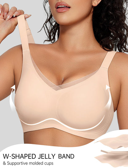 OEAK Womens Wireless Bras V Mesh Comfortable Bralette Supportive Tshirt Bra No Underwire Seamless Push Up Everyday Bras