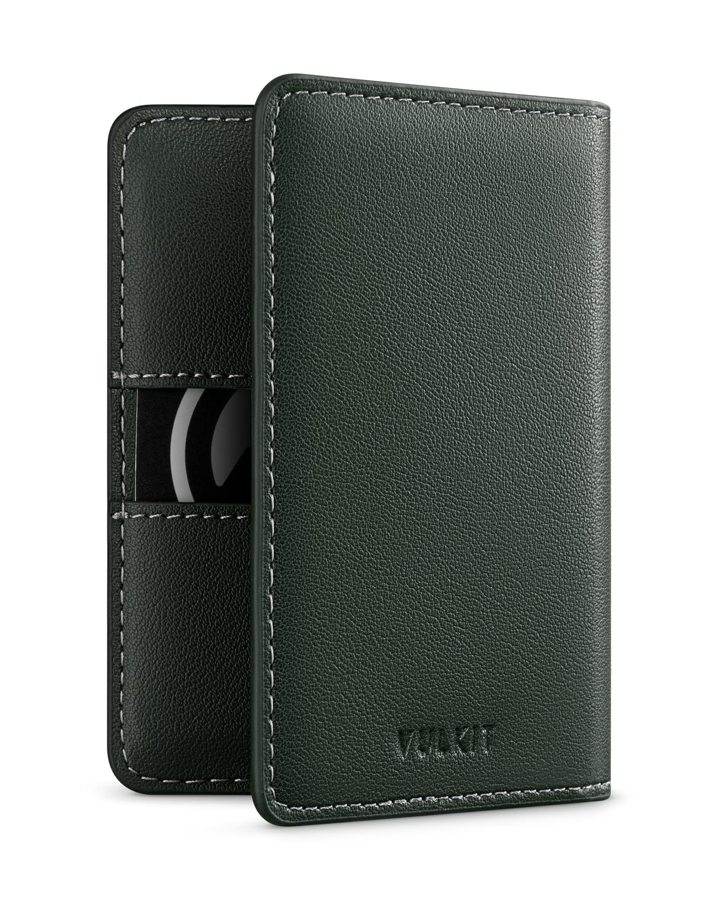 VULKIT Leather Slim Bifold Credit Card Holder for Max 8 Cards, Green