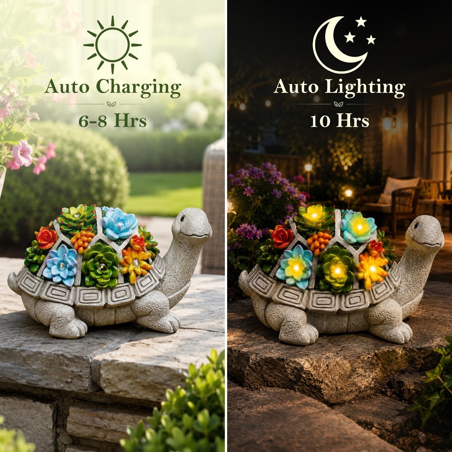Nacome Solar Garden Outdoor Statues Turtle with Succulent and 7 LED Lights - Lawn Decor Statue for Patio, Balcony, Yard Ornament - Gifts for Mom Grandma Women