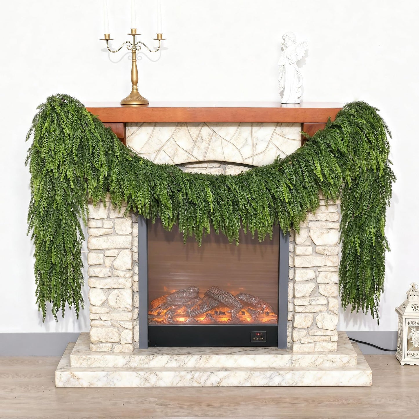 Christmas Norfolk Pine Garlands - 5ft Artificial Garland Faux Green Fake Pine Needles Garland for Fireplace,Table,Window,Stairs,Mante,Holiday Indoor Outdoor Xmas Decor(2PCS)