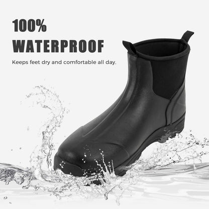 Ubon Insulated Rubber Boots for Men Waterproof Short Rain Boots Black 10