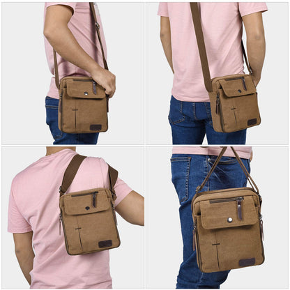 dealcase Canvas Small Messenger Bag for Men Women, Casual Shoulder Bag Chest Bag Travel Carry Bag Multi-pocket Purse