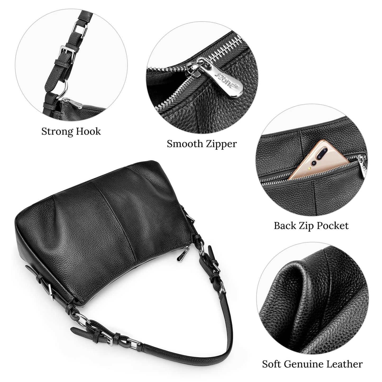 S-ZONE Womens Hobo Genuine Leather Shoulder Bag Top-handle Handbag Ladies Purses