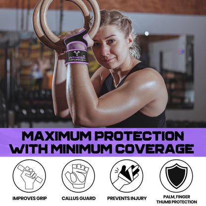 FITNESS FORCE Ventilated Weightlifting Gloves Workout Gloves for Men & Women with Built-in Wrist Wraps Fingerless Gym Gloves for Men Perfect for Exercise Fitness, Weight Lifting, Cross Training