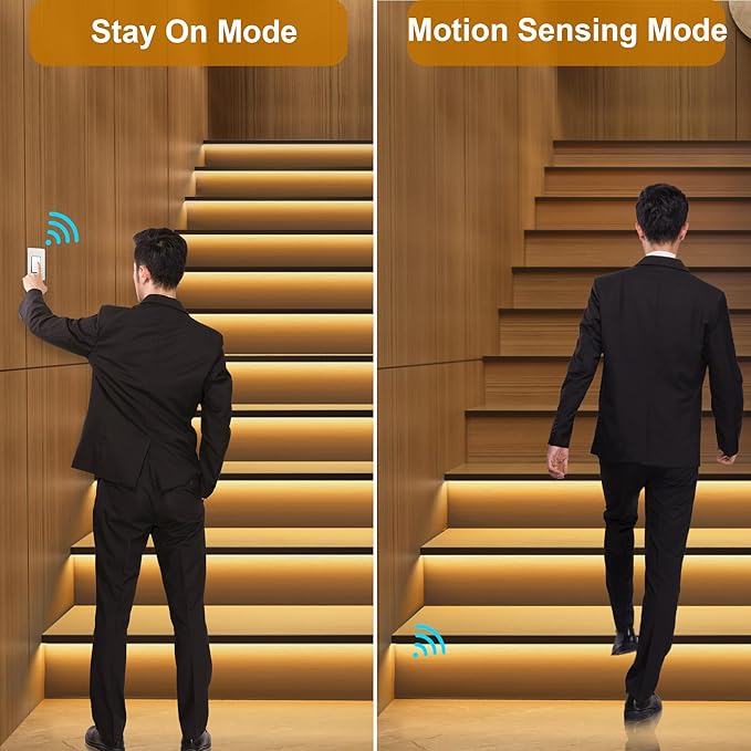 Intelligent Motion Triggered LED Stair Lighting Kit KMG-3233, 40" Cuttable LED Strip Light for Indoor LED Stair Lights (Warm White 3000K,18 Stairs)
