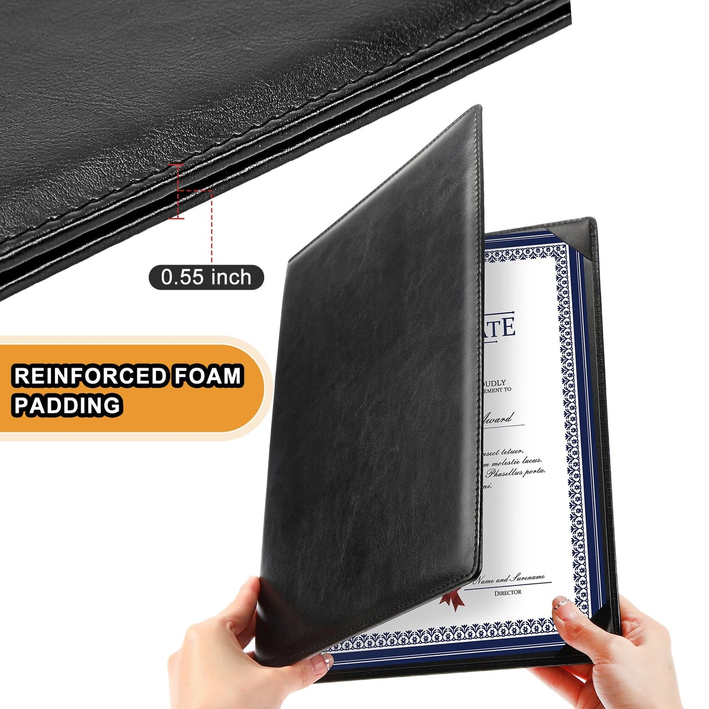 Tenare Leather Certificate Holder 8.5 x 11 Inch PU Phd Bachelor Master Diploma Cover Professional Award Folder for Official End of Year Graduation Competition Contest Charity(Black,10 Pcs)