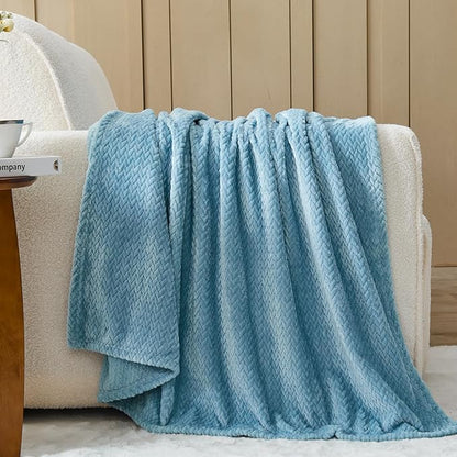 NEWCOSPLAY Super Soft Queen Blanket Light Blue Premium Silky Flannel Fleece Leaves Pattern Lightweight Bed Blanket All Season Use (Light Blue, Queen(90"x90"))