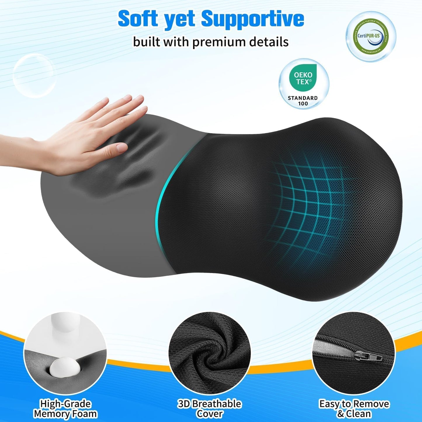 SweetSlubr Lumbar Support Pillow for Office Chair - Memory Foam Lumbar Pillow with Detachable Strap & Breathable Cover, Ergonomic Back Support for Office Chair, Car Seat Cushion, Bed Rest (Black)