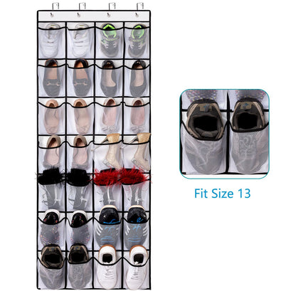 REGELETO 28 Large Pocket Over the Door Shoe Organzier, Hanging Shoe Rack for Door Large Capacity Shoe Organizer Holder with 4 Metal Hooks.