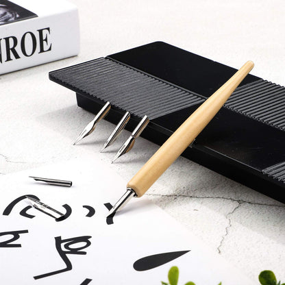 11 Pieces Comic Pen Nib Set, G Ink Pen Nib Stainless Steel Drawing Calligraphy with Wooden Holder for Writing, Painting, Signing(White)