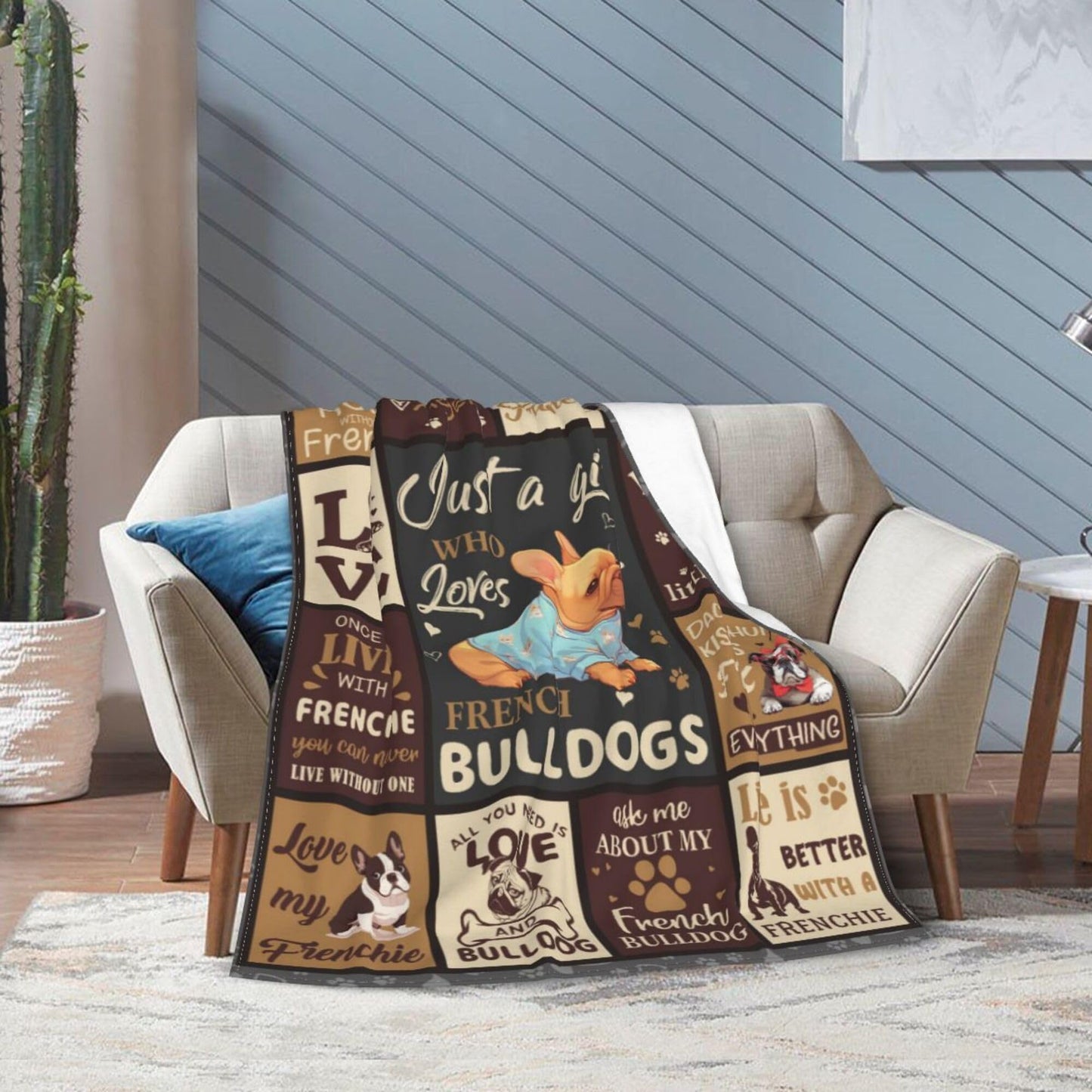 French Bulldog Lover Gift for Women - 50"x40" Ultra Soft Plush Flannel Fleece French Bulldog Throw Blanket, Cozy Fluffy Decor for Couch Bed, Christmas Birthday Present