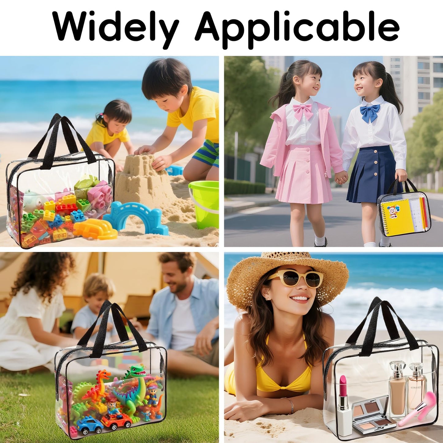 Dismok 6 Pcs Storage Bags with Zipper - Large Board Game Storage with Labels, Clear & Waterproof Toy Organizer for Building Blocks, Puzzles (Black)