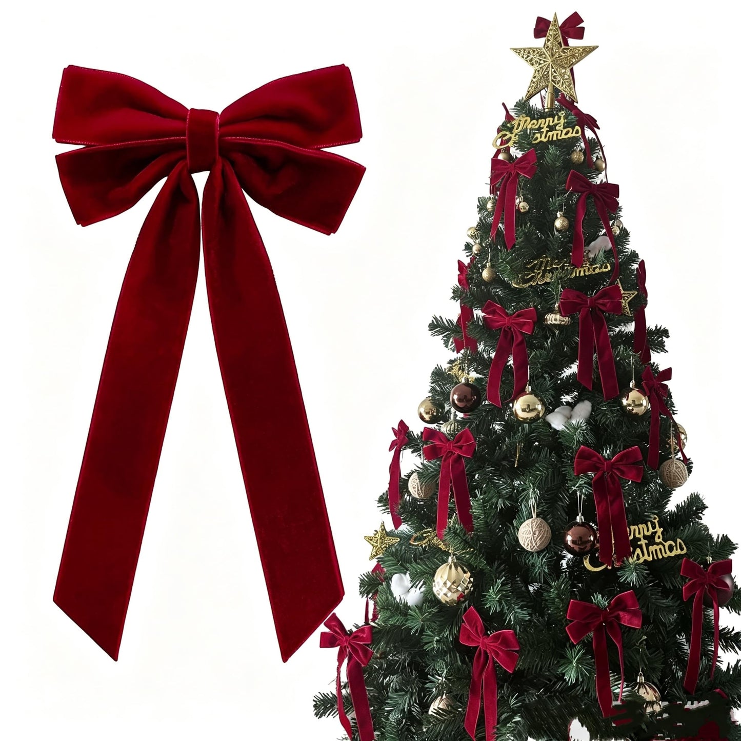36PCS Burgundy Velvet Bows for Christmas Tree, 4x8" Pre-made Luxury Velvet Ribbon Bows Ornaments with Twist Ties & Self Adhesive for Xmas Tree Wreath Garland Gift Wrapping Home Indoor Outdoor Decor