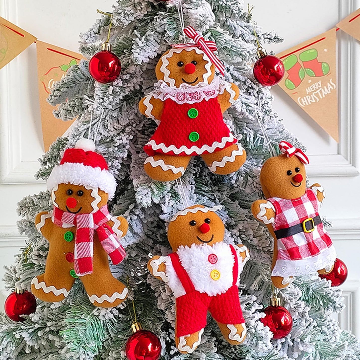 4Pcs Christmas Decorations Indoor, 5.7 Inch Gingerbread Plush Ornaments, Stuffed Gingerbread Man Christmas Decor for Home Xmas Season