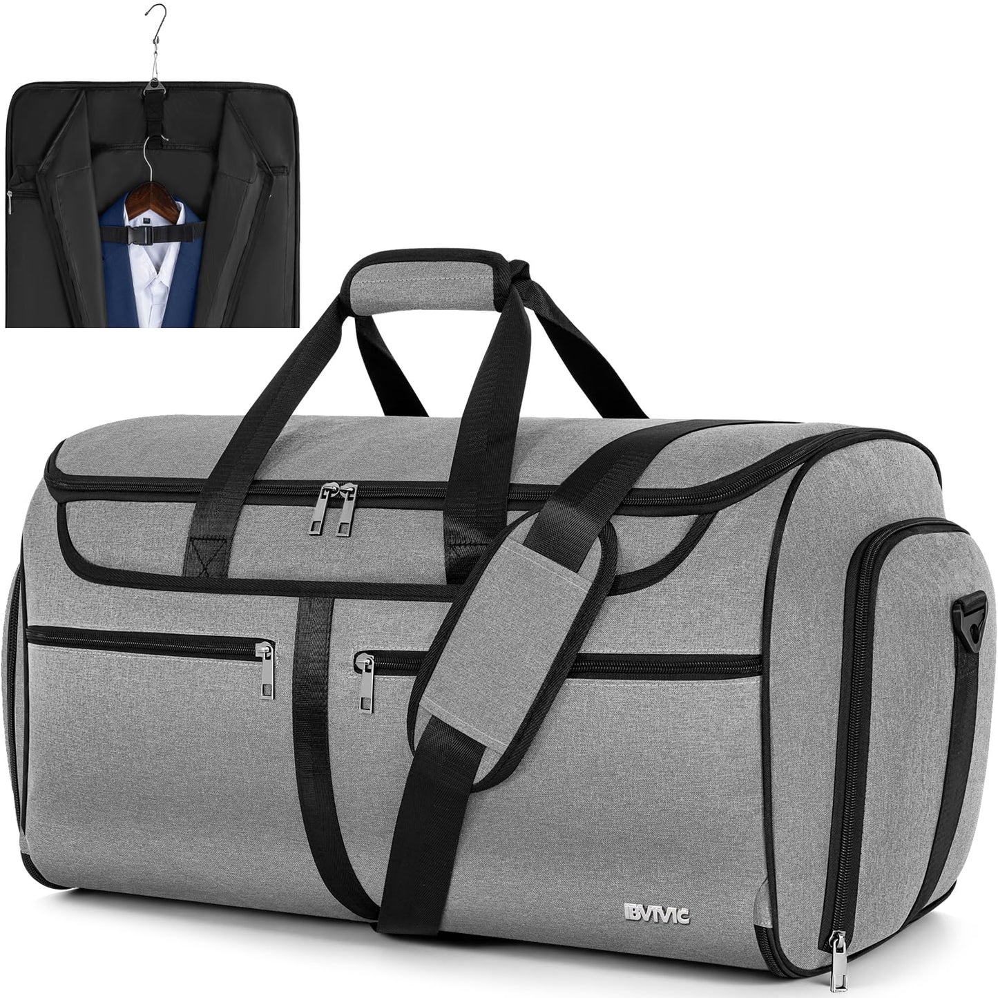 IBVIVIC Convertible Garment Bags for Travel, 2-in-1 Carry On Garment Duffle Bag With Shoe Compartment for Women Men, 50L Hanging Suitcase Suit Travel Bags with Shoulder Strap, Grey