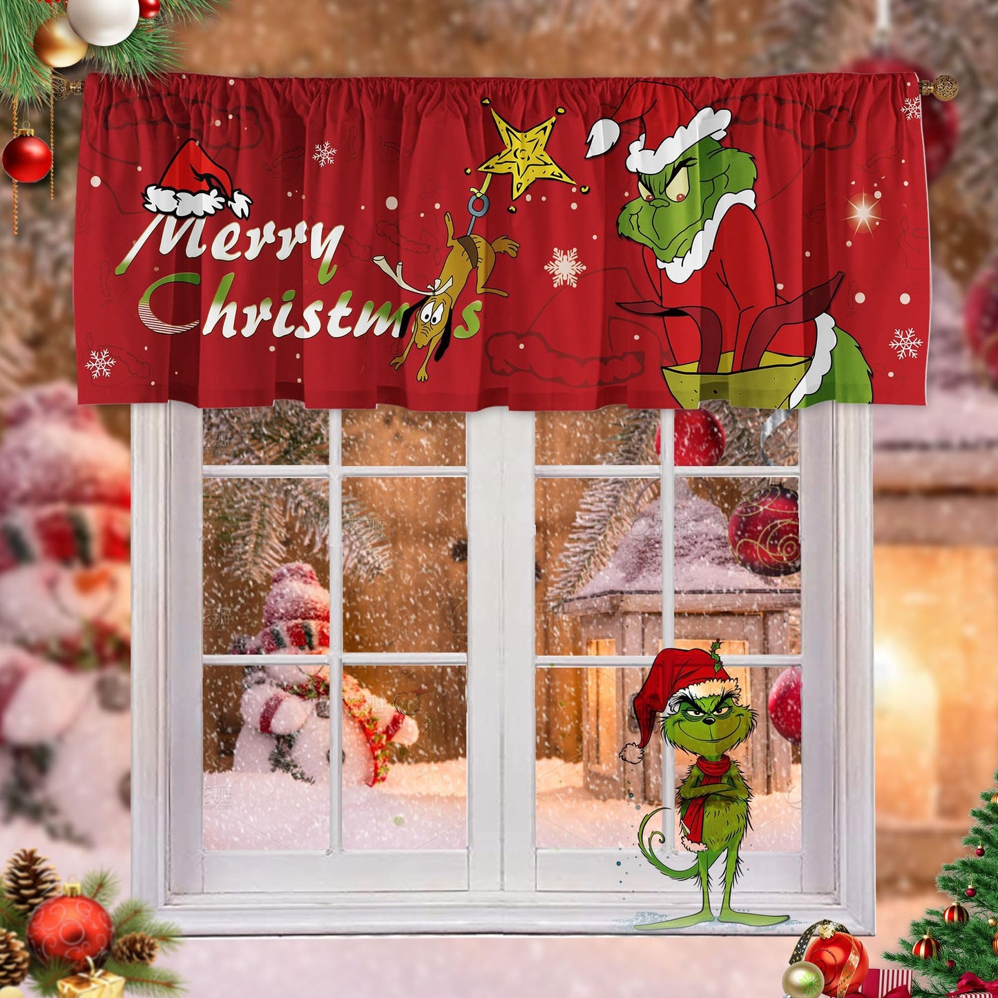 SUNWISHA Christmas Window Curtain Valances Decoration,Suitable for Living Rooms, Bedrooms, 52x18inch for Valance Kitchen Red