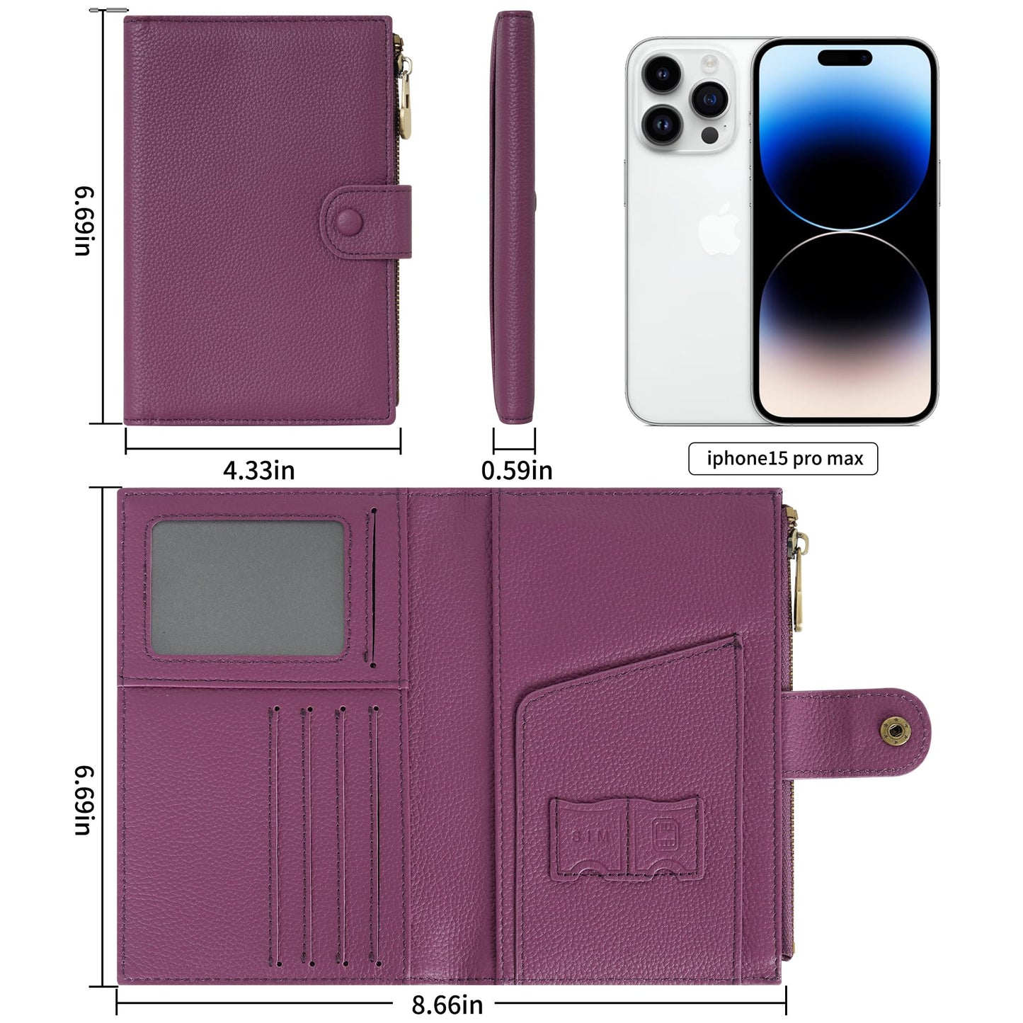 WASON Leather Passport Cover Travel Wallet RFID Blocking – Passport Holder Slot with Zipper Pocket for lD, Boarding Pass,Ticket, Cash, SD Card, Travel Essentials for Men and Women (Purple)