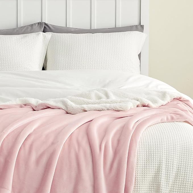 Bedsure GentleSoft Sherpa Fleece Throw Blanket Twin Size for Couch - Thick and Warm Throw for Girls, Soft Fuzzy Plush Twin Blanket for Winter, Pink, 60x80 Inches