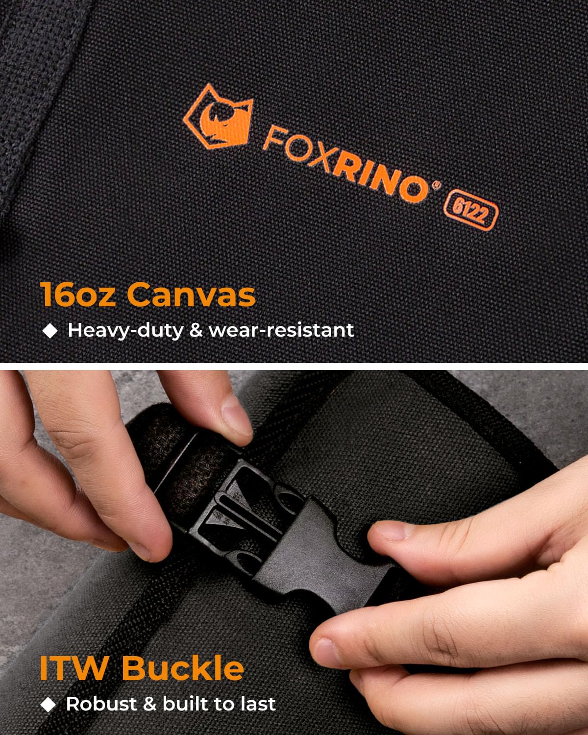 Foxrino Wrench Roll, Wrench Roll Up Pouch, 13-Pocket Heavy Duty Canvas Wrench Organizer Bag for SAE Combination Wrenches, Portable Tool Roll Bag, Gifts for Men for Fathers Day(Black, 13+1 SAE)