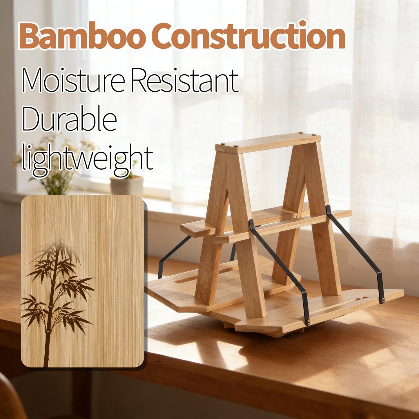 THOUSANDSUNNY Bamboo Medical Coding Book Stands, Two-Sided Rotating Books Holder for Reading in Desktop for Large Book and Bible Thick Books