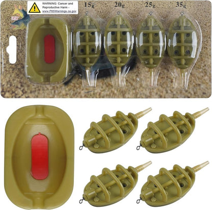 Carp Fishing Method Feeders Set - 4 Inline Feeders with Quick Release Mould | Tackle Kit for Bait Holder Tool