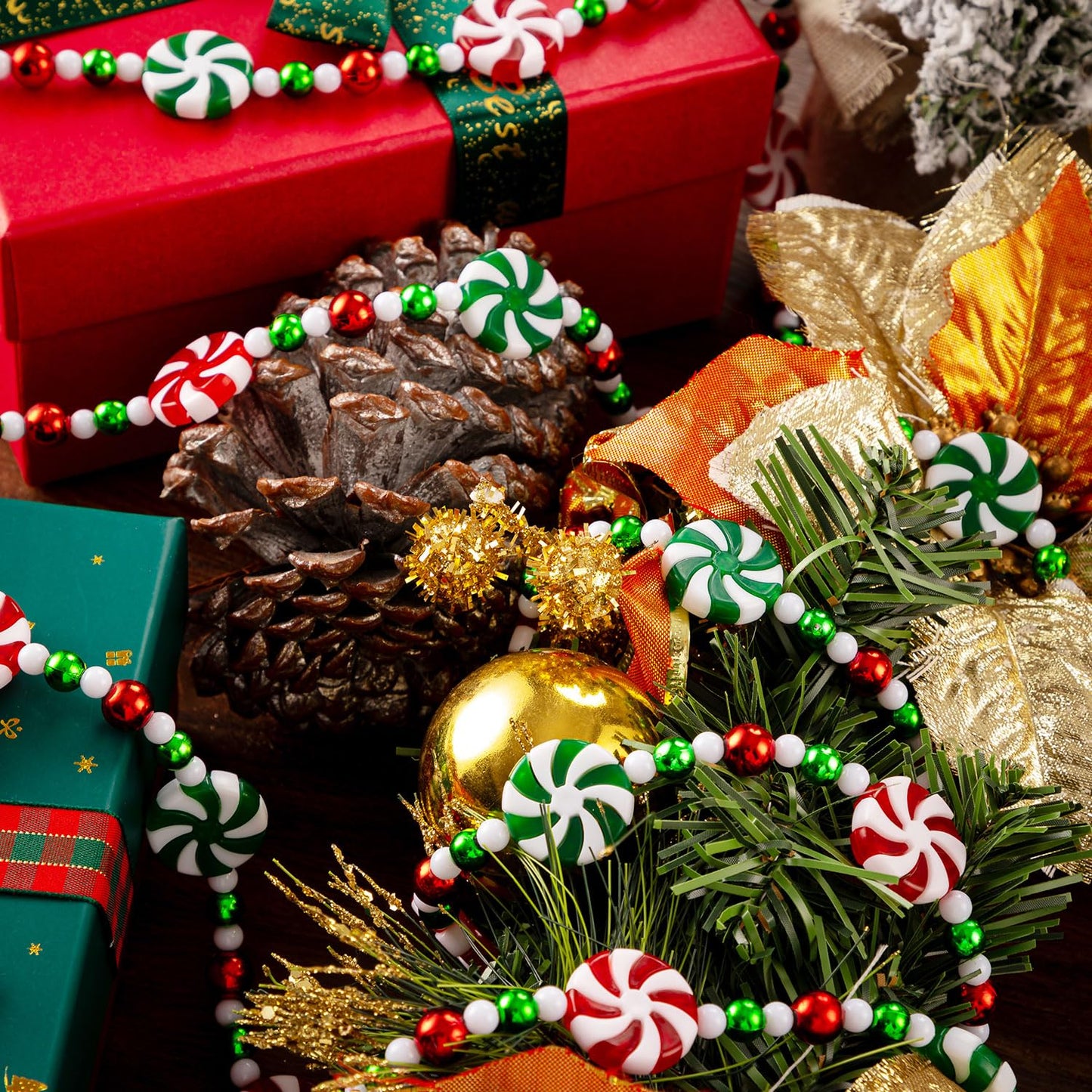Christmas Tree Candy Garland, Christmas Decorations Hanging Peppermint Garland for Meeting Wreaths Home Fireplace Ornaments (10 Feet)