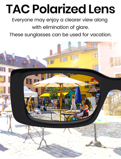 Veda Tinda Vision Rectangle Sunglasses Men Black Polarized Square Frame Driving Hippie Trendy Retro 90s Vintage y2k Glasses for Women UV400 Protection Skin Mens Dark Shades Womens Accessories C01S01