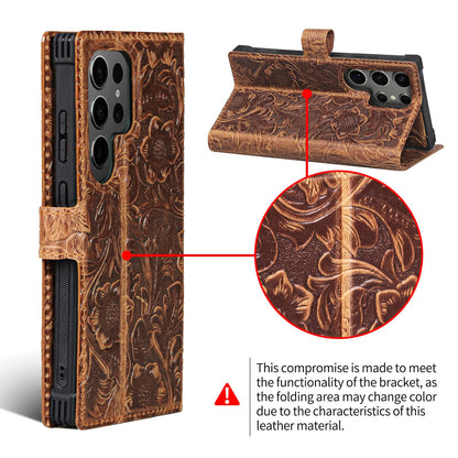 RMAWRAD Leather Case Wallet Compatible with Samsung Galaxy S24 Ultra,Genuine Leather2-in-1Magnetic Detachable Shockproof,Flip Folio Cover with Card Slot, RFID Blocking Dark Brown