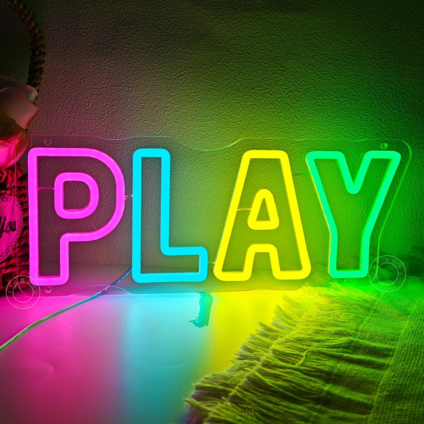 SYLHOME Play Led Neon Light Sign Colorful Bedroom Kids Room Playroom Bar Wall Sign Decor Birthday Party Christmas Gifts 15.75" X 6.22" USB