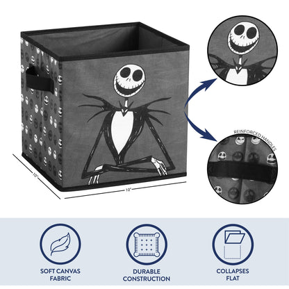 Nightmare Before Christmas Jack and Sally Set of 2 Durable Storage Cubes with Handles, 10"x10"x10" Cubes