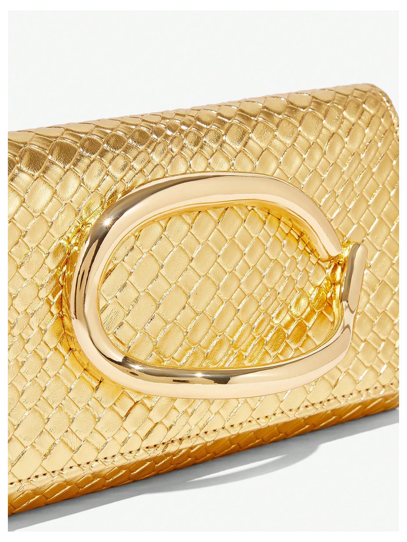 QWINEE Women's PU Leather Evening Wedding Party Clutch Purse with Chain Metal Decoration Trendy Causal Shoulder Bag Gold One Size