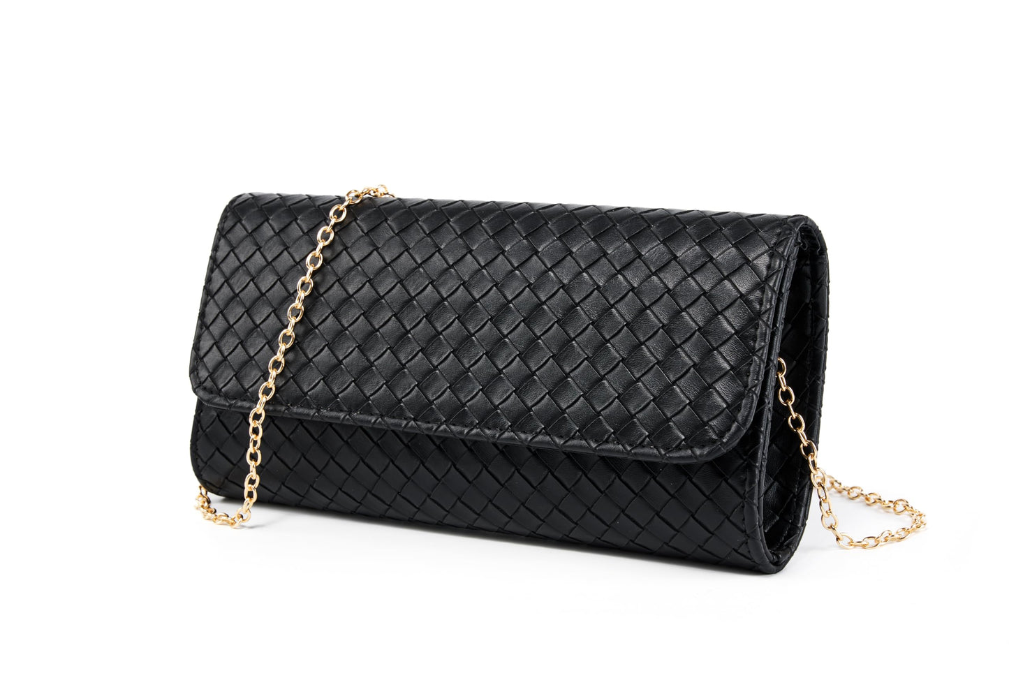 MUDUO Women's Woven Evening Bag Faux Leather Shoulder Handbag Fashion Crossbody Clutch Purse (BZ18-Black)